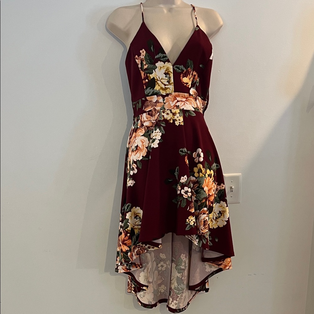 Windsor Burgundy Floral High-Low Dress